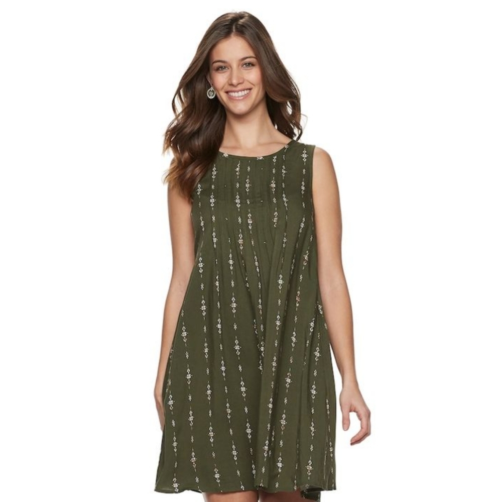 Sonoma olive floral pintuck swingbdress size small